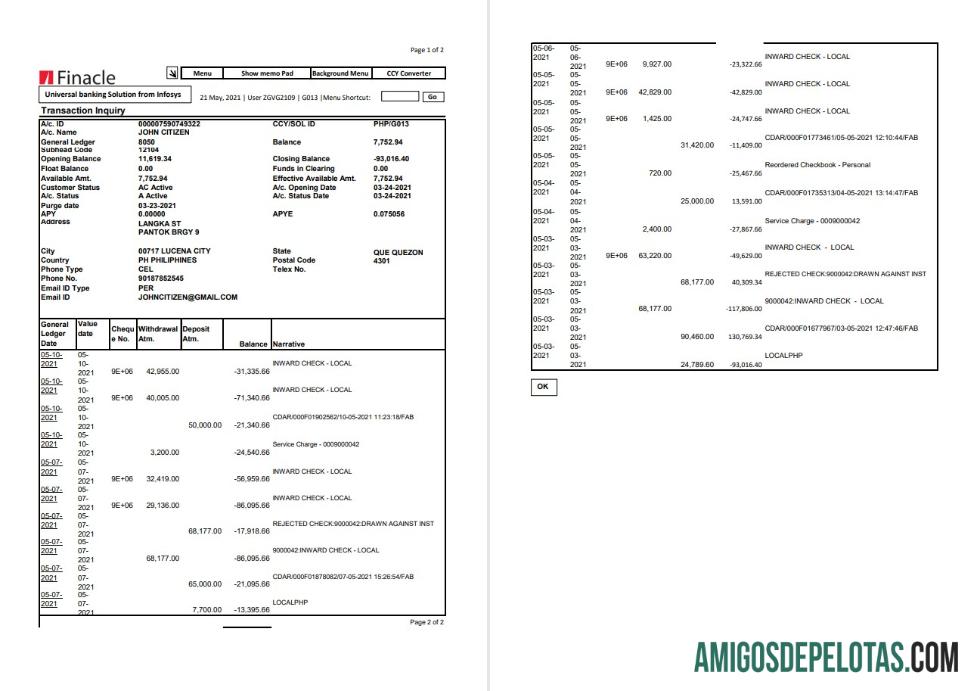Exemplo de Excel do Finacle Bank 2p da Índia